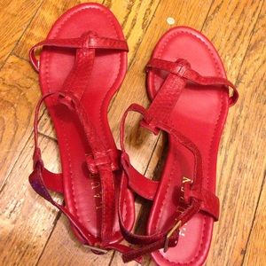 Red leather wedges