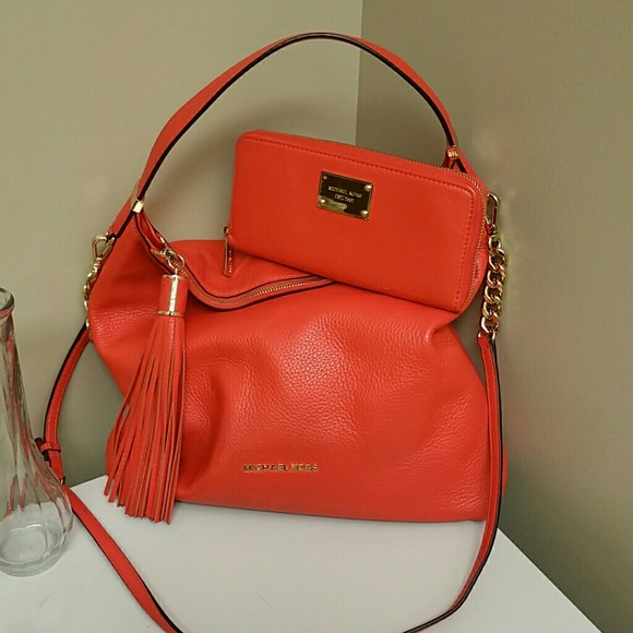 MK Leather Tassel Handbag and Wallet Set