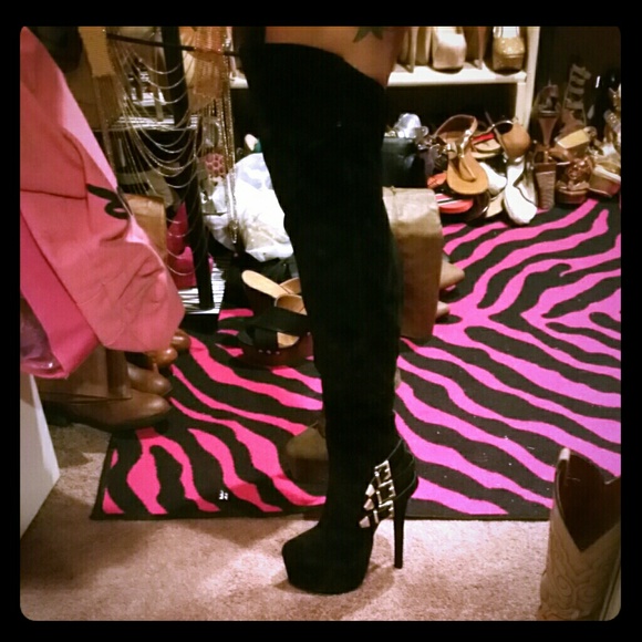 Faux suede thigh high boots