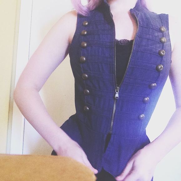 Denim military-style vest with zipper and buttons - Picture 3 of 3