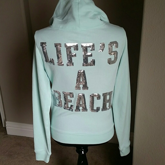 New! Victoria's Secret PINK Sequin Mint Hoodie