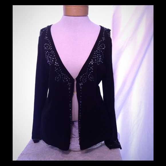 BCBG MaxAzria Black Beaded Cardigan