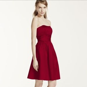 Apple Red David's Bridal Cotton Sateen Strapless