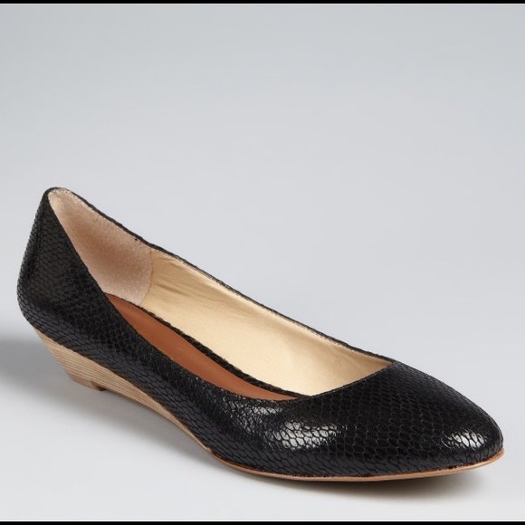 Matt Bernson Black Snake Print Leather Wedges