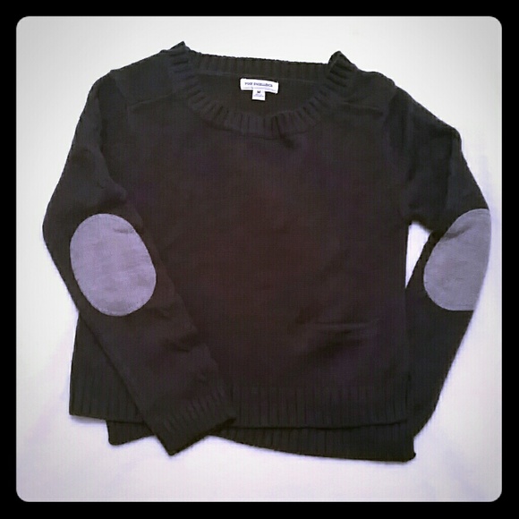 * Slate blue sweater with elbow patches