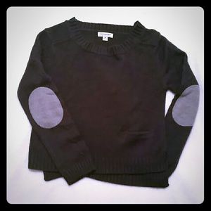* Slate blue sweater with elbow patches