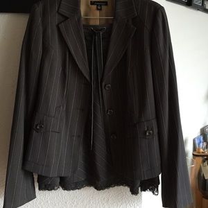 Olive striped skirt suit