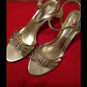 Lasonia Gold Metalic Ankle Strap Shoes Worn Once