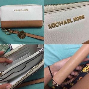MK White/Brown Wallet