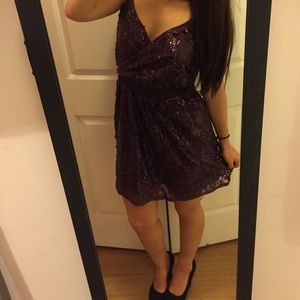 Cross chested sequined plum dress
