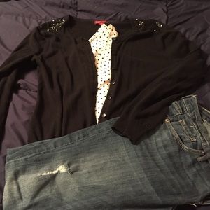 Cardigan black with sequins shoulder