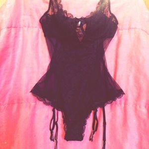 Black lace one piece lingerie teddy