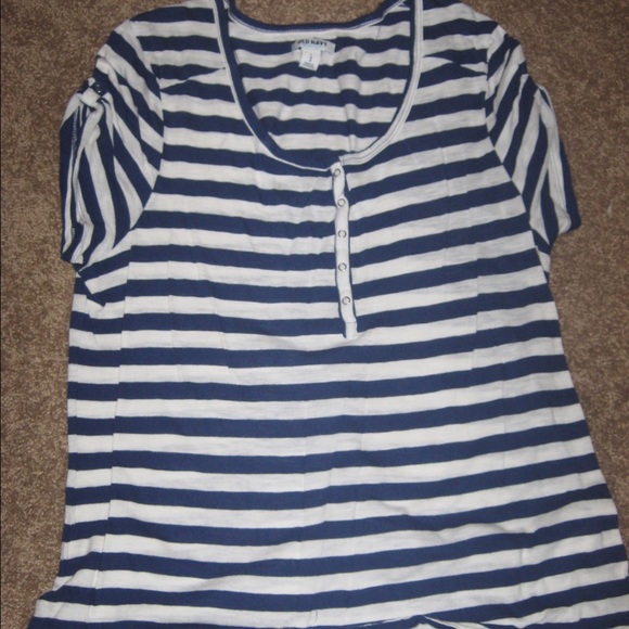 Old Navy navy blue and off-white striped shirt