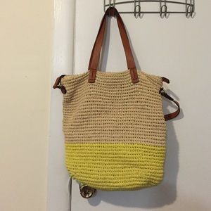 Yellow and beige straw bag