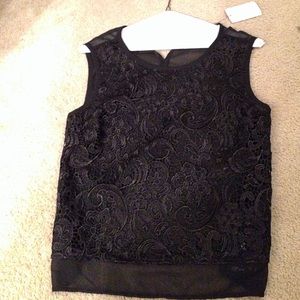 black lace/ chiffon cropped/shorter top