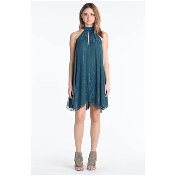 Tildon teal blue high neck halter dress