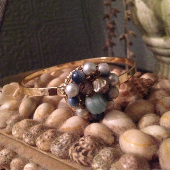 Repurposed vintage beaded earring gold bangle