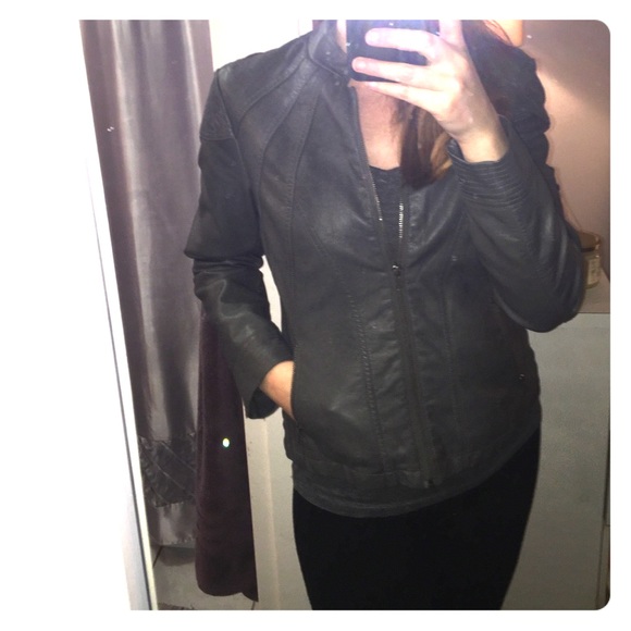 Grey Faux Leather Jacket