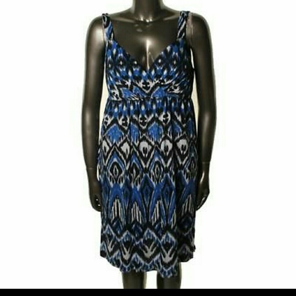 Inc New Blue Printed Sleeveless V-neck Sundress