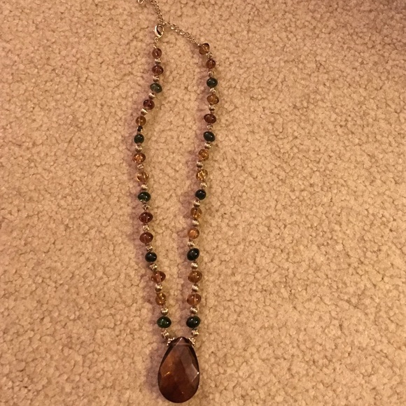 Brown and green beaded necklace