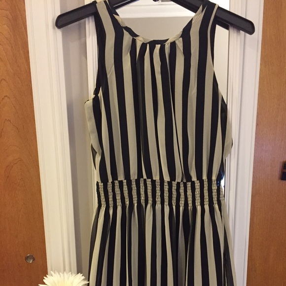 White dress with black stripes, very CUTE