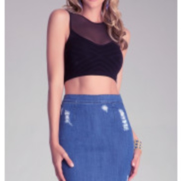 🚫SOLD🚫Bebe cropped top black mesh S