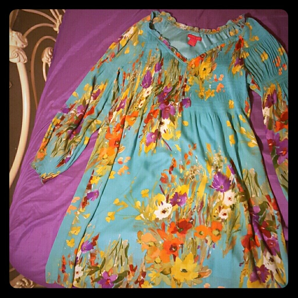 Sunny Leigh Teal Floral Multi Color Dress