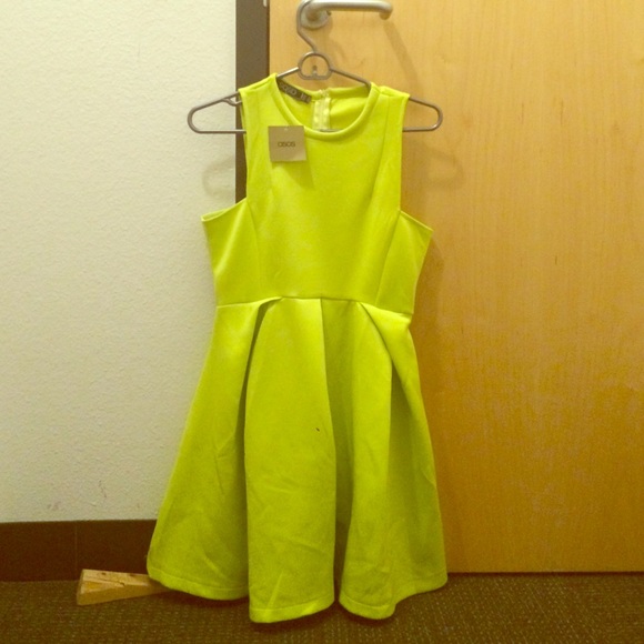 NWT neon lime green/yellow ASOS scuba skater dress