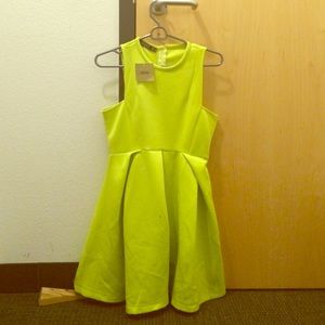 NWT neon lime green/yellow ASOS scuba skater dress