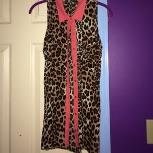 Leopard & Salmon Sleeveless Dress Top