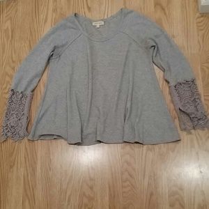 Grey Shirt with Lace Sleeves