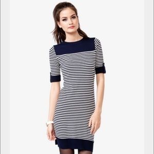 Navy and white sweater dress