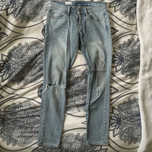Gap always skinny ripped jeans!