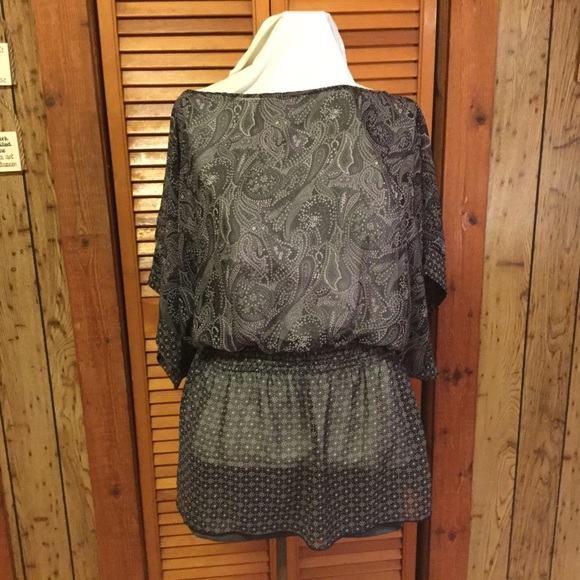 Sheer gray and purple blouse