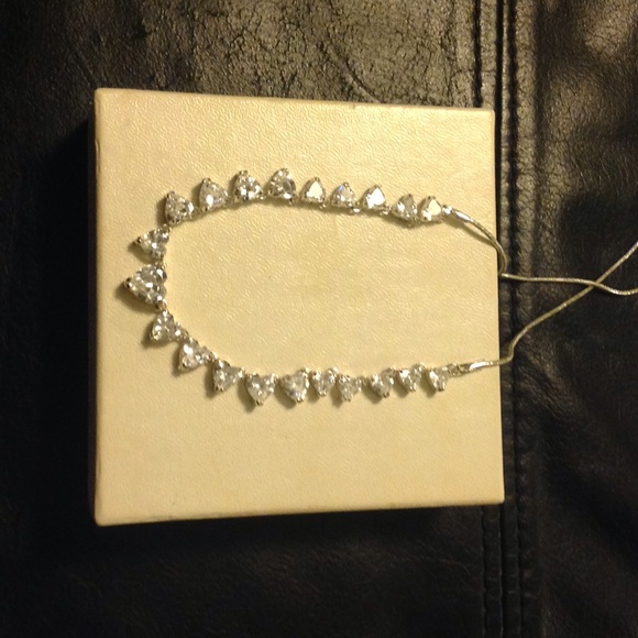 Used Necklace with Heart Shaped Rhinestones