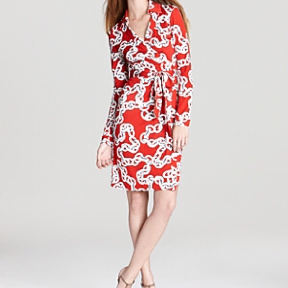 Diane von Furstenberg- red chain wrap dress