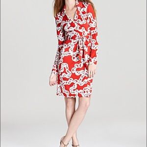 Diane von Furstenberg- red chain wrap dress