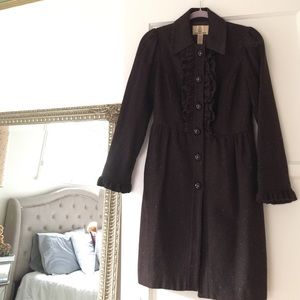 Chocolate brown ruffled wool coat