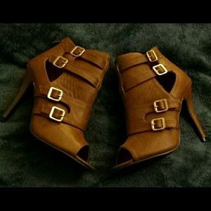 Cognac Peep Toe Booties