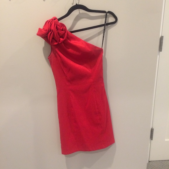 Jessica McClintock one shoulder red cocktail dress