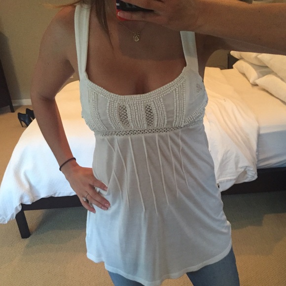 Beaded ivory long tank