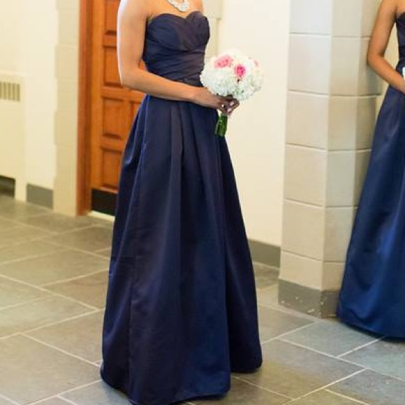 Strapless satan pleated gown