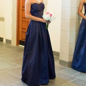 Strapless satan pleated gown