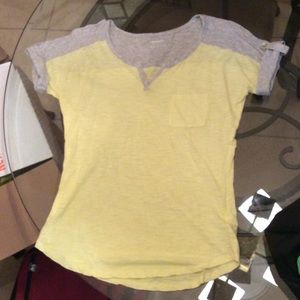 Yellow and grey top with button sleeve detail