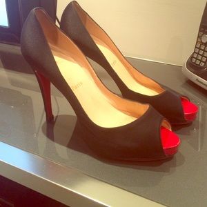 Christian Louboutin black satin pumps