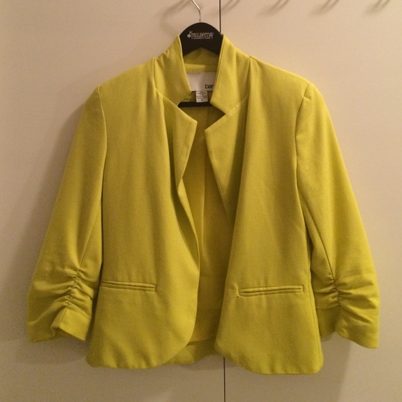 Yellow, 3/4 Ruched Sleeve Blazer