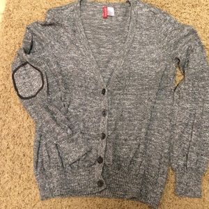 Grey Knit Cardigan with Elbow Patches