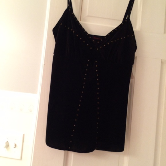 Black velvet cami with brass tone stud design