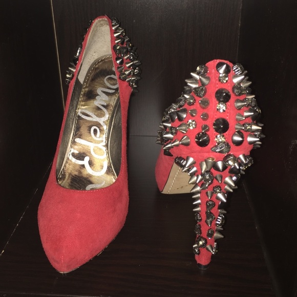 Ladies Red Sam Edelman Spiked Heels - Picture 1 of 3