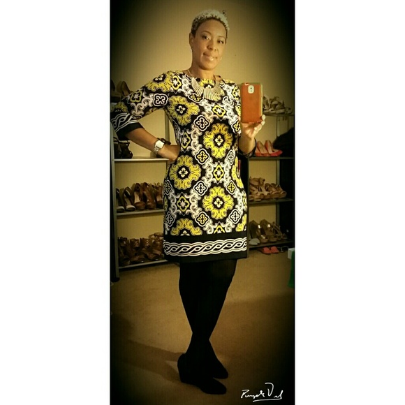 Navy, Yellow & White Shift Dress
